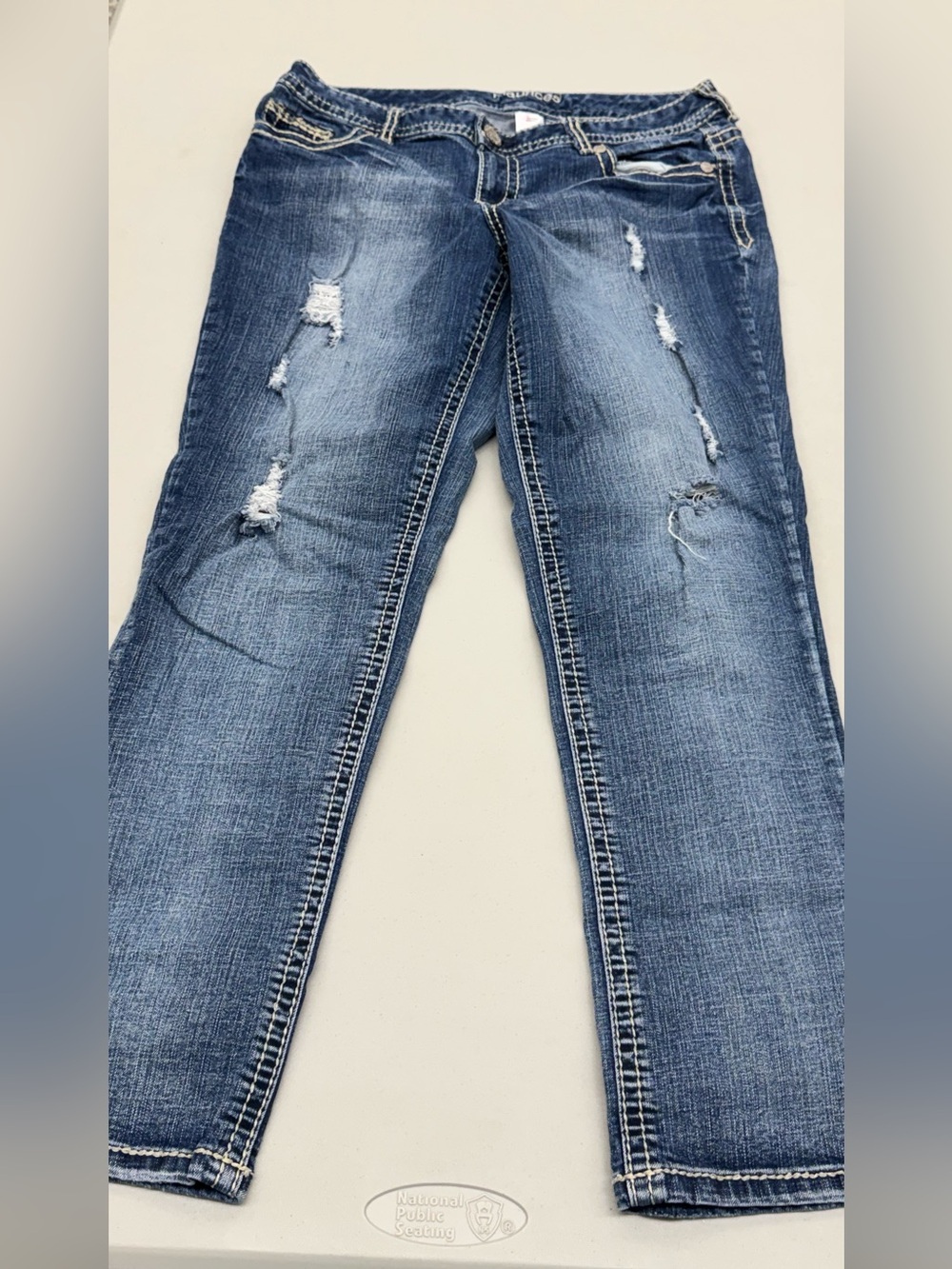 Maurices Blue Boot Cut Denim Jeans with Distressed Details